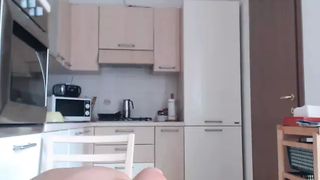 chubby chick gets poked in the kitchen