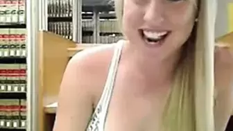 Hot blonde masturbation in library