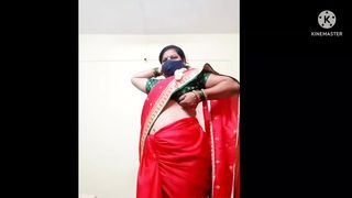 Marathi Divya aunty on Red saree Cute look