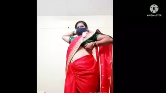 Marathi Divya aunty on Red saree Cute look