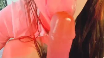 swallowing dildo after butthole and spit