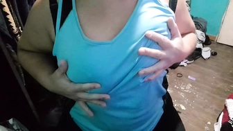 I'm playing with my boobies. I love it and it makes me horny to see how I grab them, I touch my hard nipples.