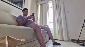 Caught jerking off on the web-cam that I put on and I catch him so I'm going to lick his penis and put it in my mouth as m