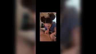 Fresh chick swallows prick like experienced milf
