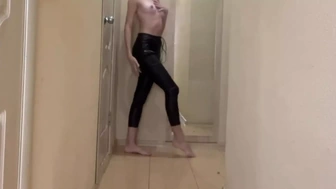 masturbates show in leather pants